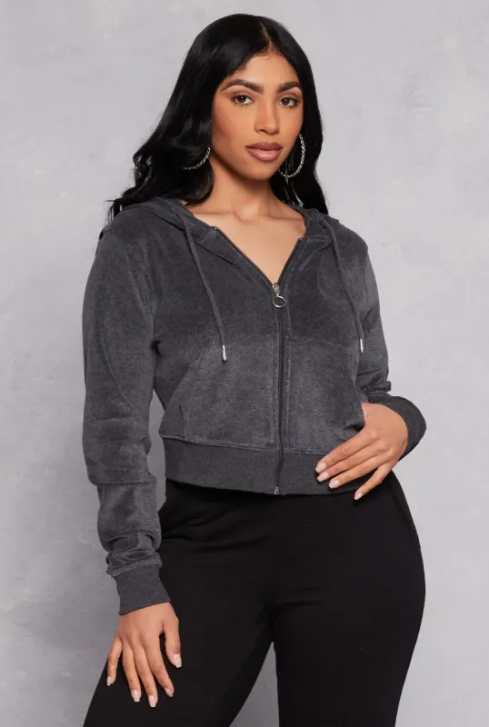 Velour Basic Zip Front Hoodie sold by Rainbow