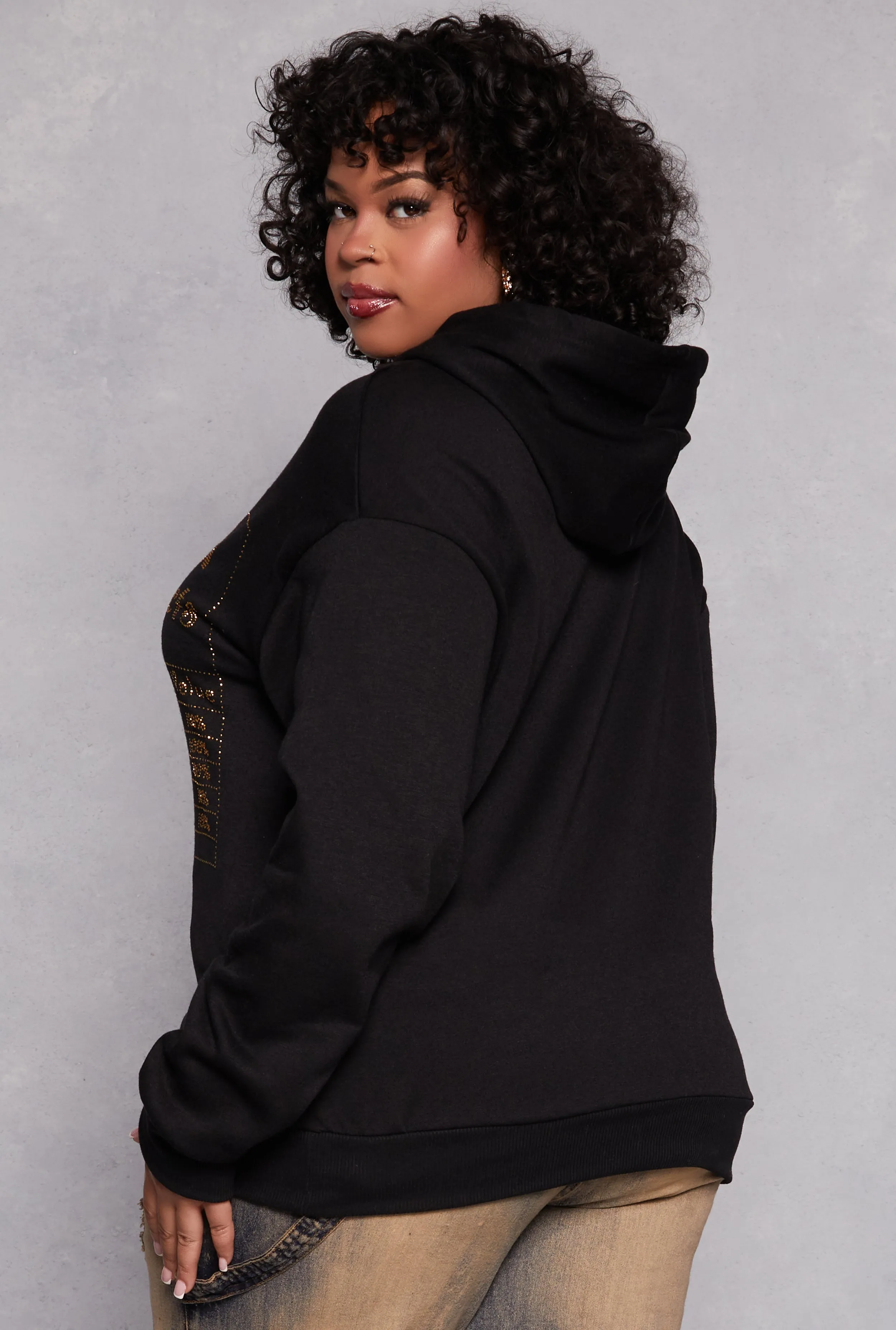 Plus Size Rhinestone Nutritional Facts Graphic Hoodie sold by Rainbow product image thumbnail 3