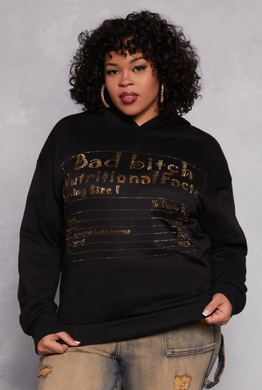 Plus Size Rhinestone Nutritional Facts Graphic Hoodie sold by Rainbow
