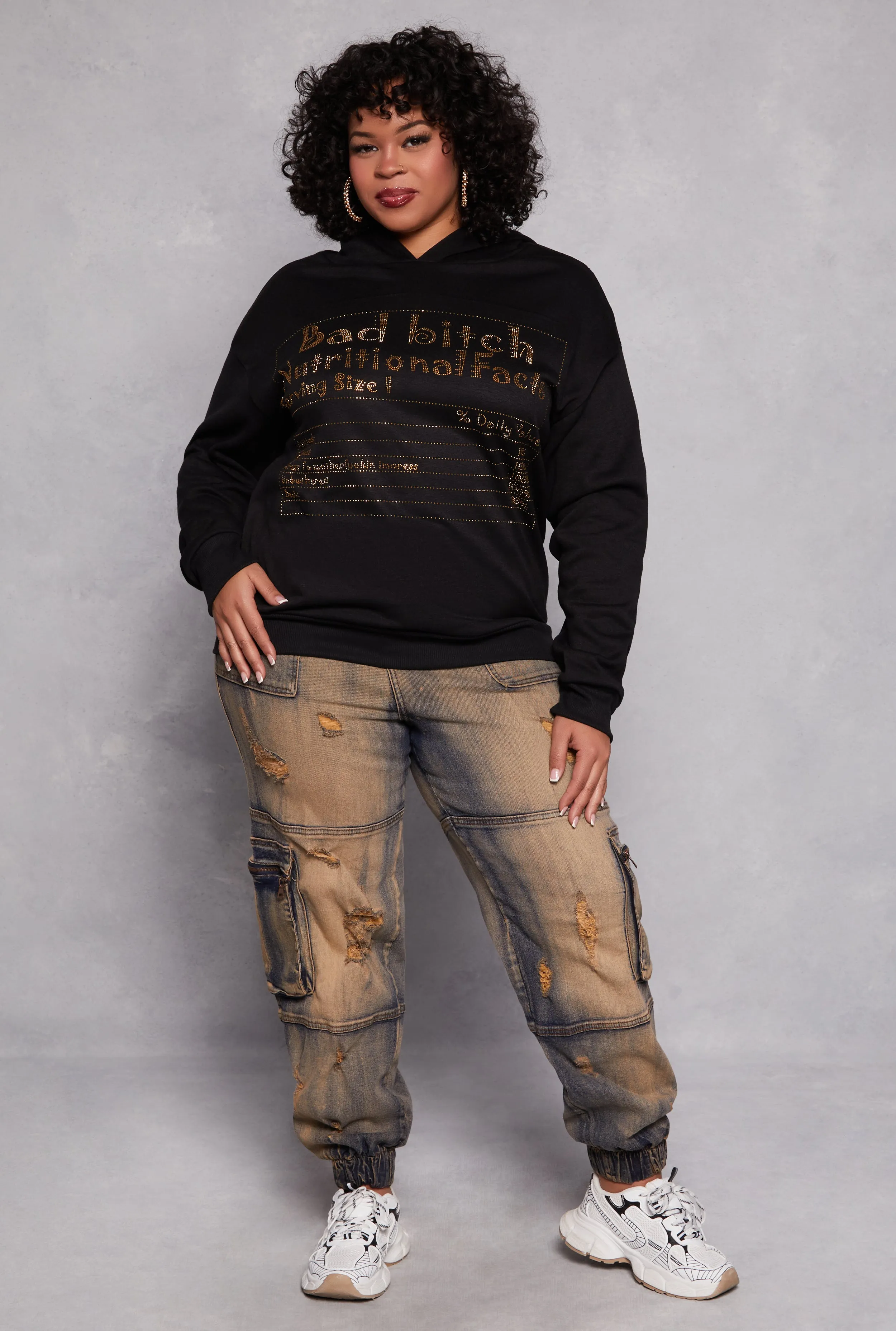 Plus Size Rhinestone Nutritional Facts Graphic Hoodie sold by Rainbow product image thumbnail 2