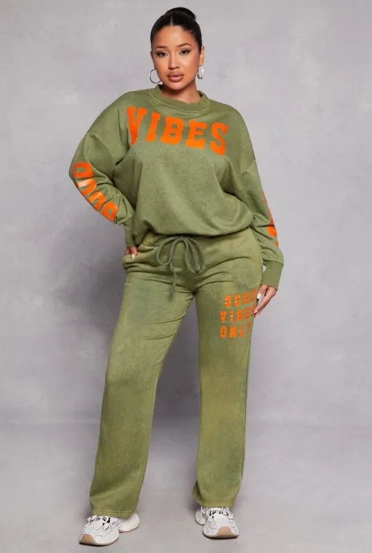 Acid Wash Good Vibes Only Sweatpants sold by Rainbow
