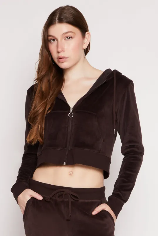 Velour Basic Zip Front Hoodie sold by Rainbow