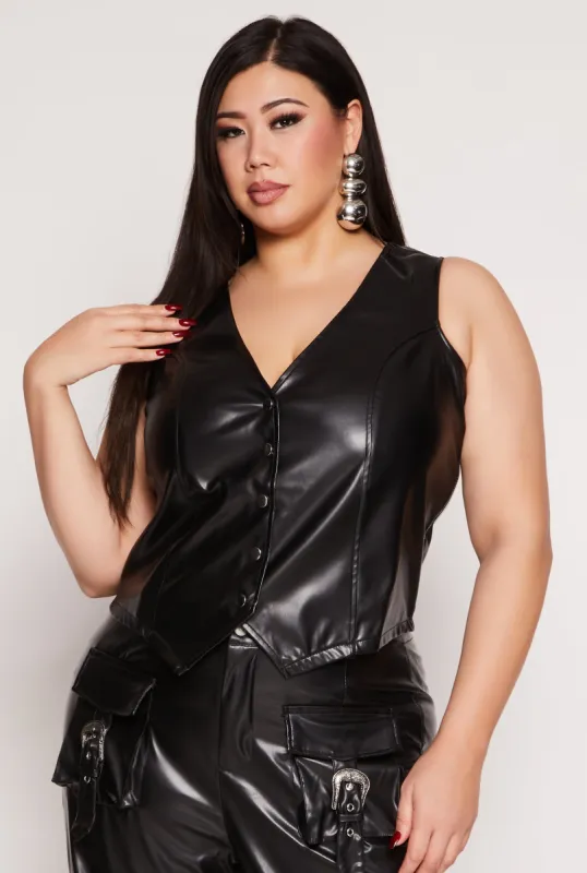 Plus Size Faux Leather Blazer Vest sold by Rainbow