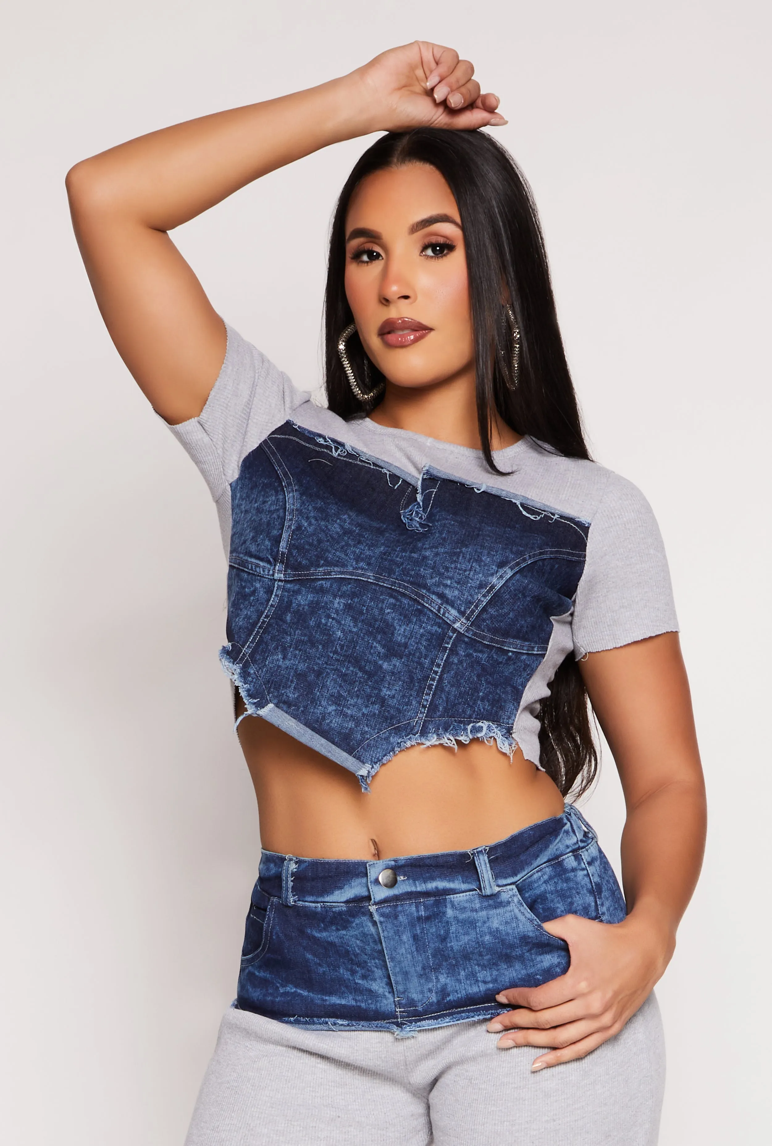 Denim Corset Detail Crop Top sold by Rainbow