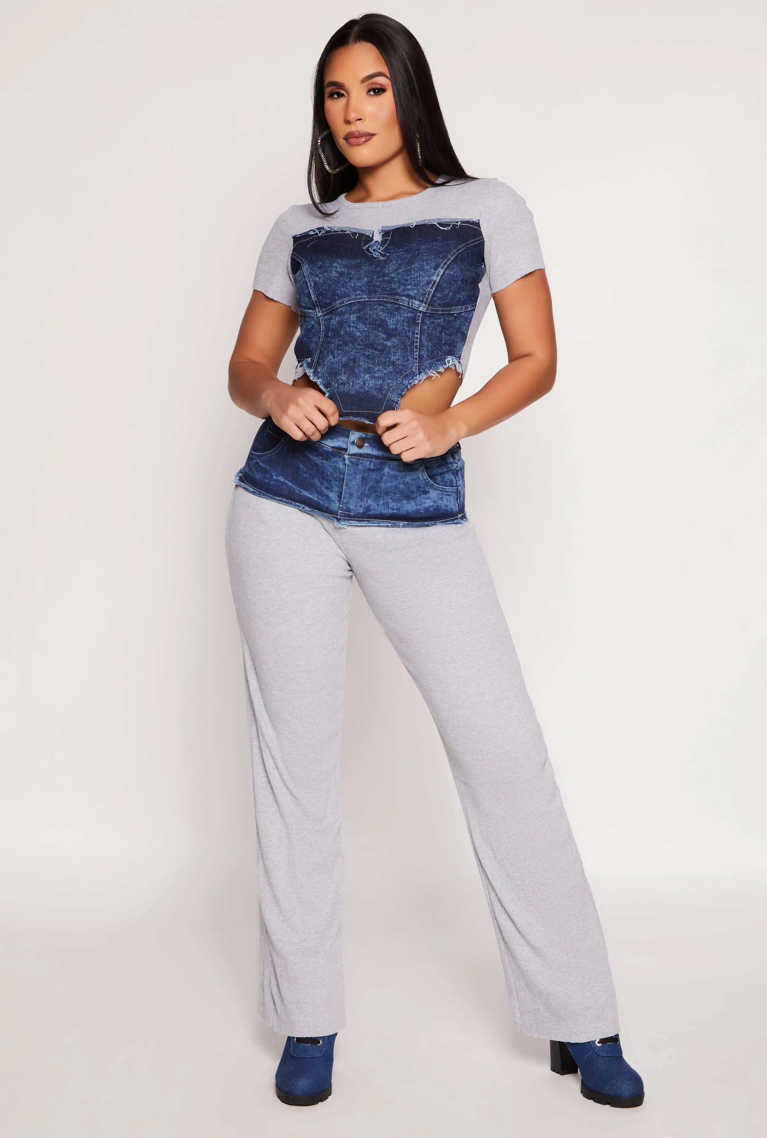 Denim Corset Detail Crop Top sold by Rainbow product image thumbnail 2