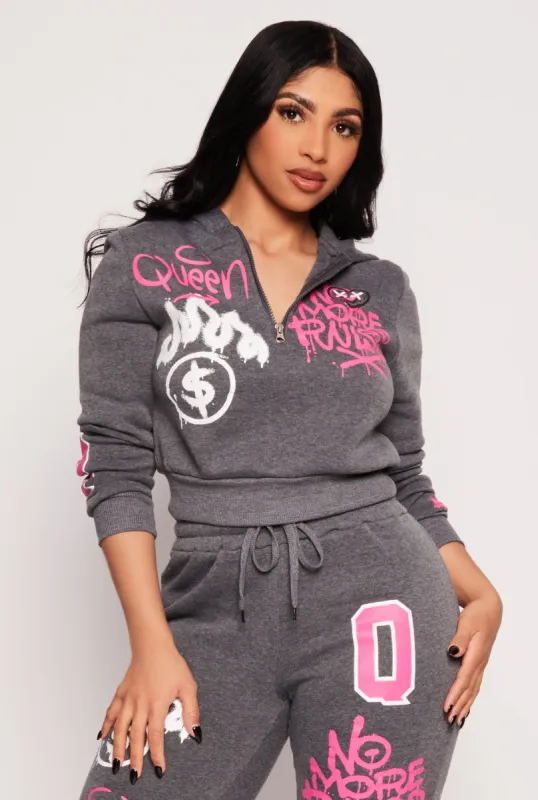 Graffiti Print Half Zip Hoodie sold by Rainbow