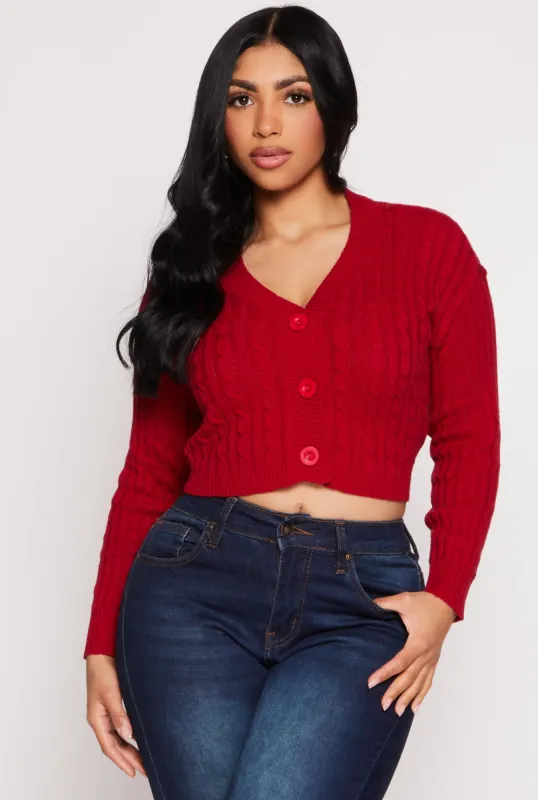 Cable Knit Cropped Cardigan sold by Rainbow