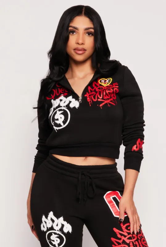 Graffiti Print Half Zip Hoodie sold by Rainbow