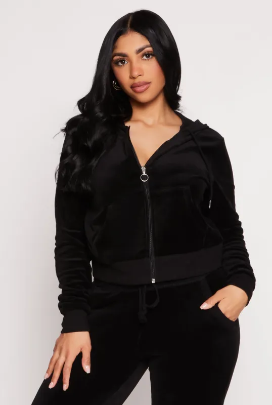 Velour Basic Zip Front Hoodie sold by Rainbow