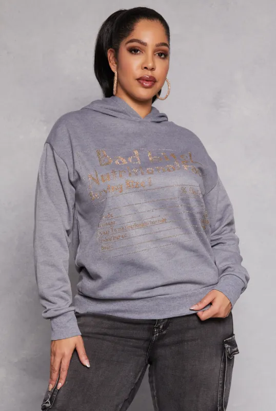 Plus Size Rhinestone Nutritional Facts Graphic Hoodie sold by Rainbow