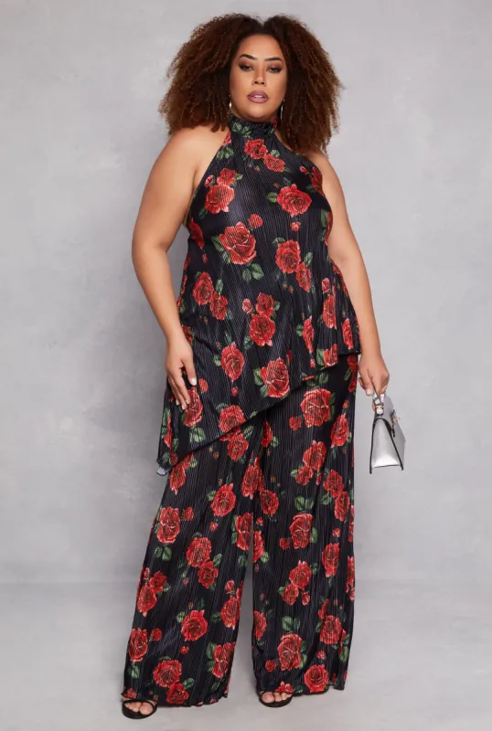 Plus Size Almost Famous Plisse Patterned Palazzo Pants sold by Rainbow