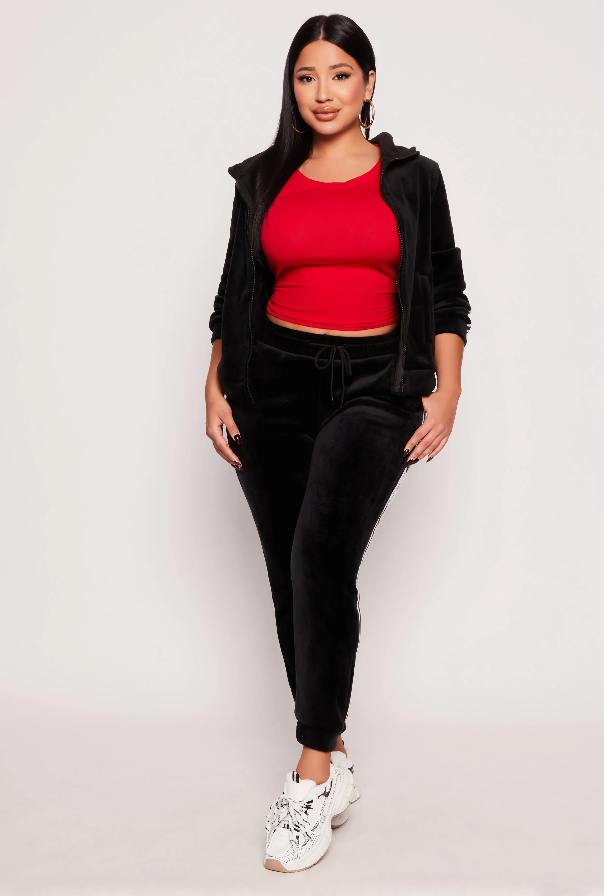 Love Varsity Striped Velour Joggers sold by Rainbow