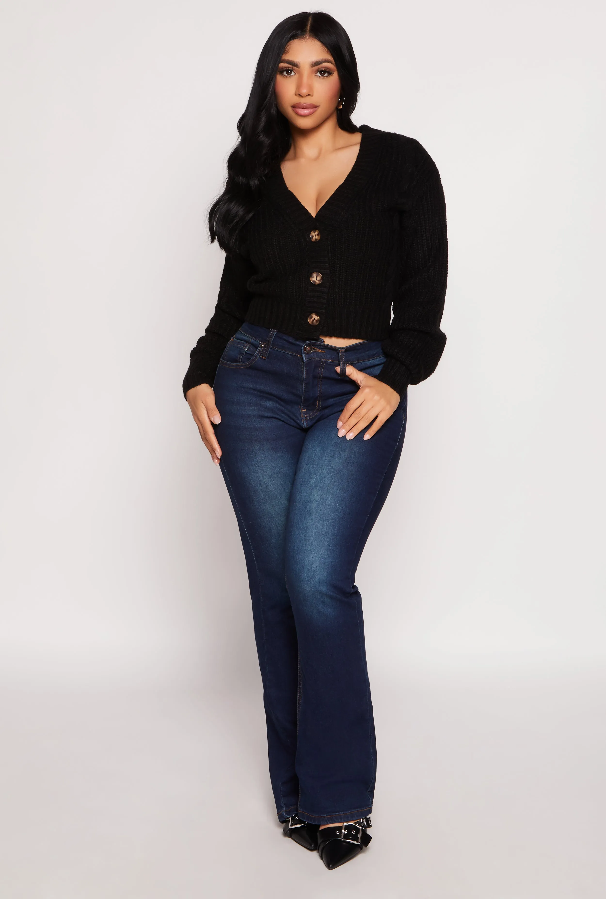 Cable Knit V Neck Cropped Cardigan sold by Rainbow product image thumbnail 2