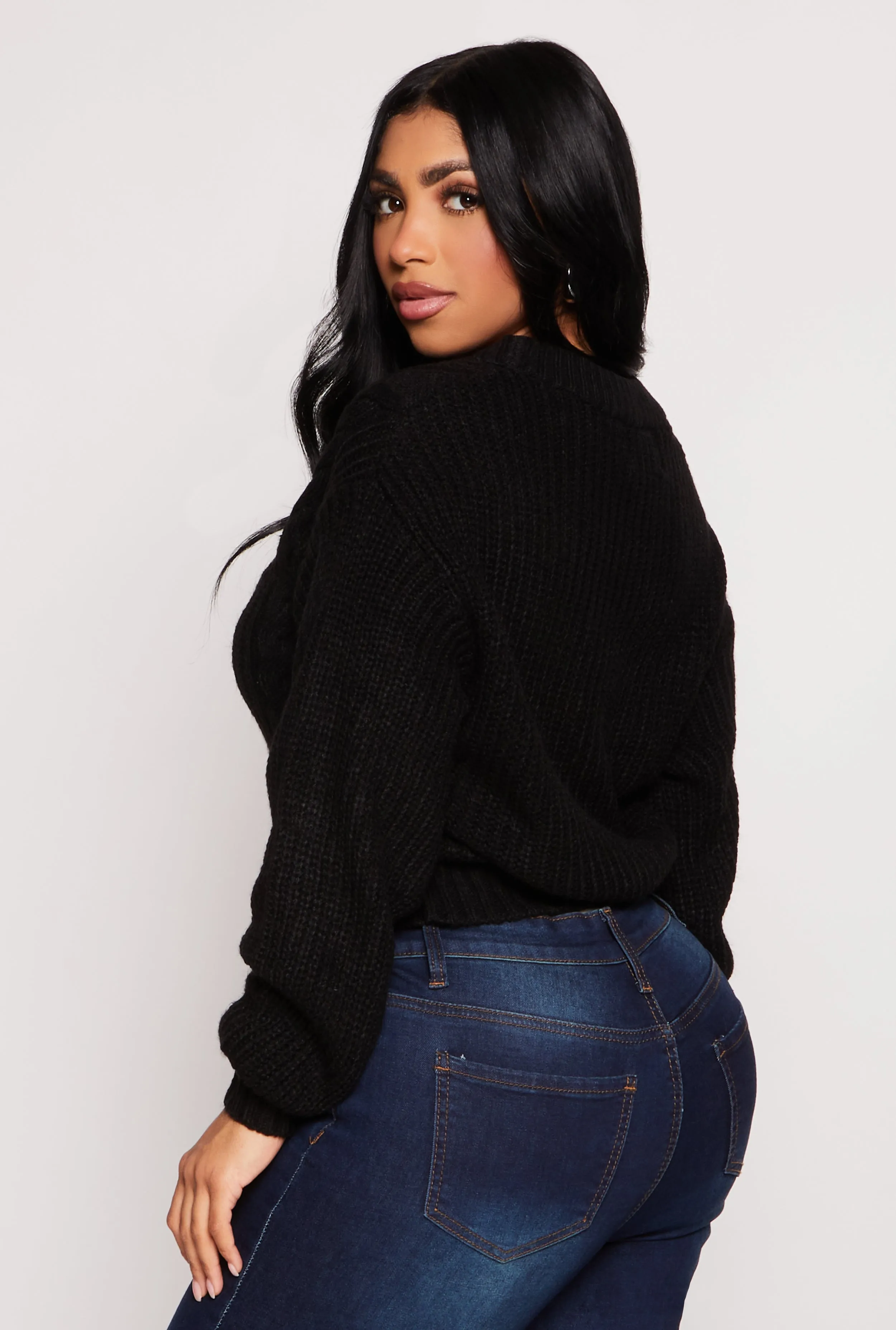 Cable Knit V Neck Cropped Cardigan sold by Rainbow product image thumbnail 3