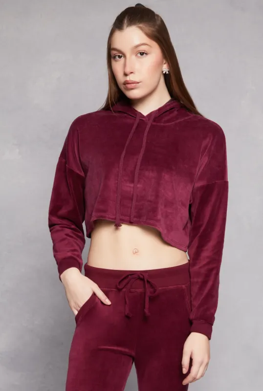 Velour Pullover Cropped Hoodie sold by Rainbow