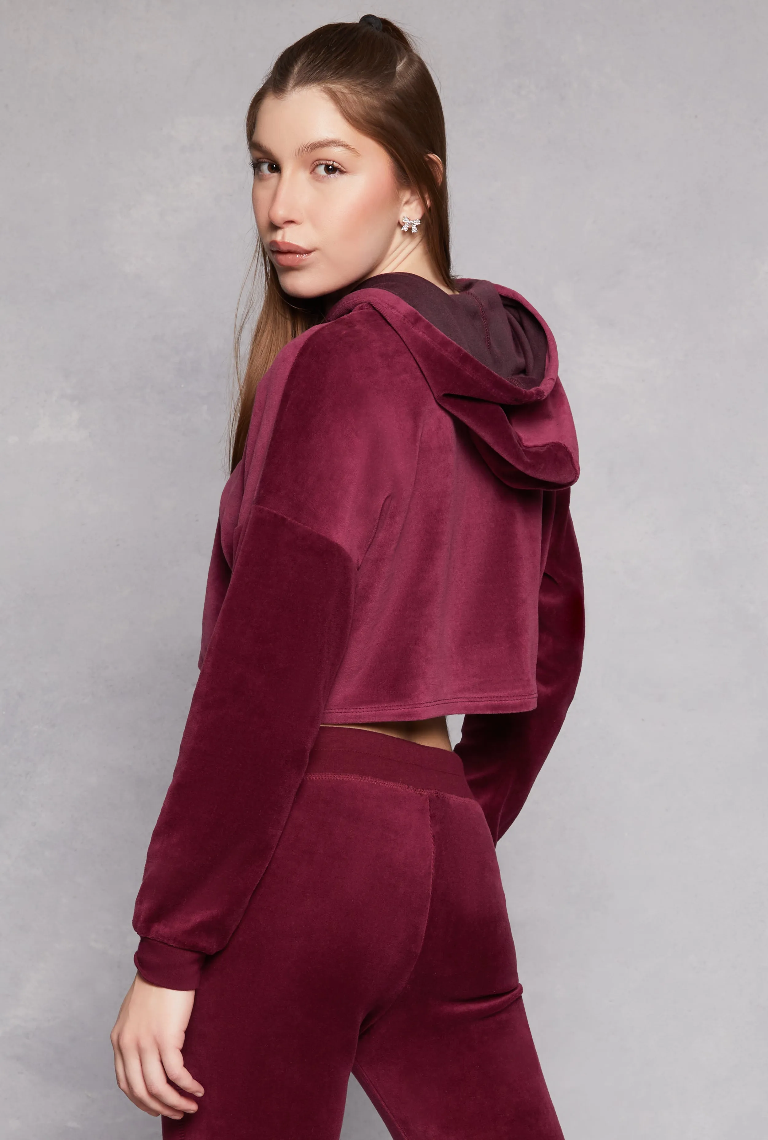 Velour Pullover Cropped Hoodie sold by Rainbow product image thumbnail 3