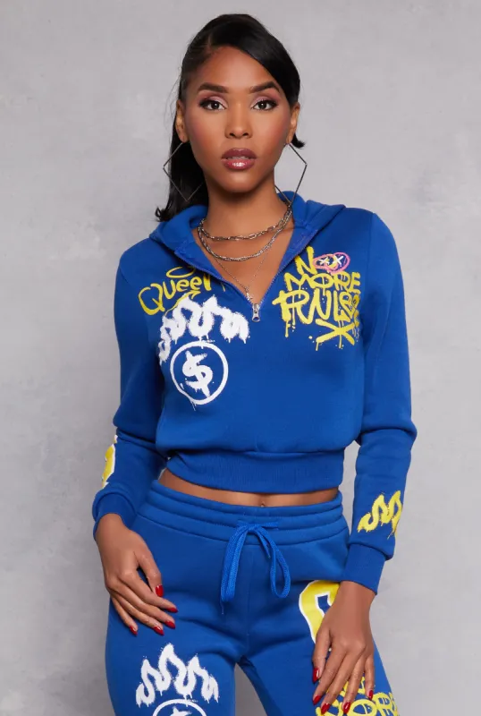 Graffiti Print Half Zip Hoodie sold by Rainbow