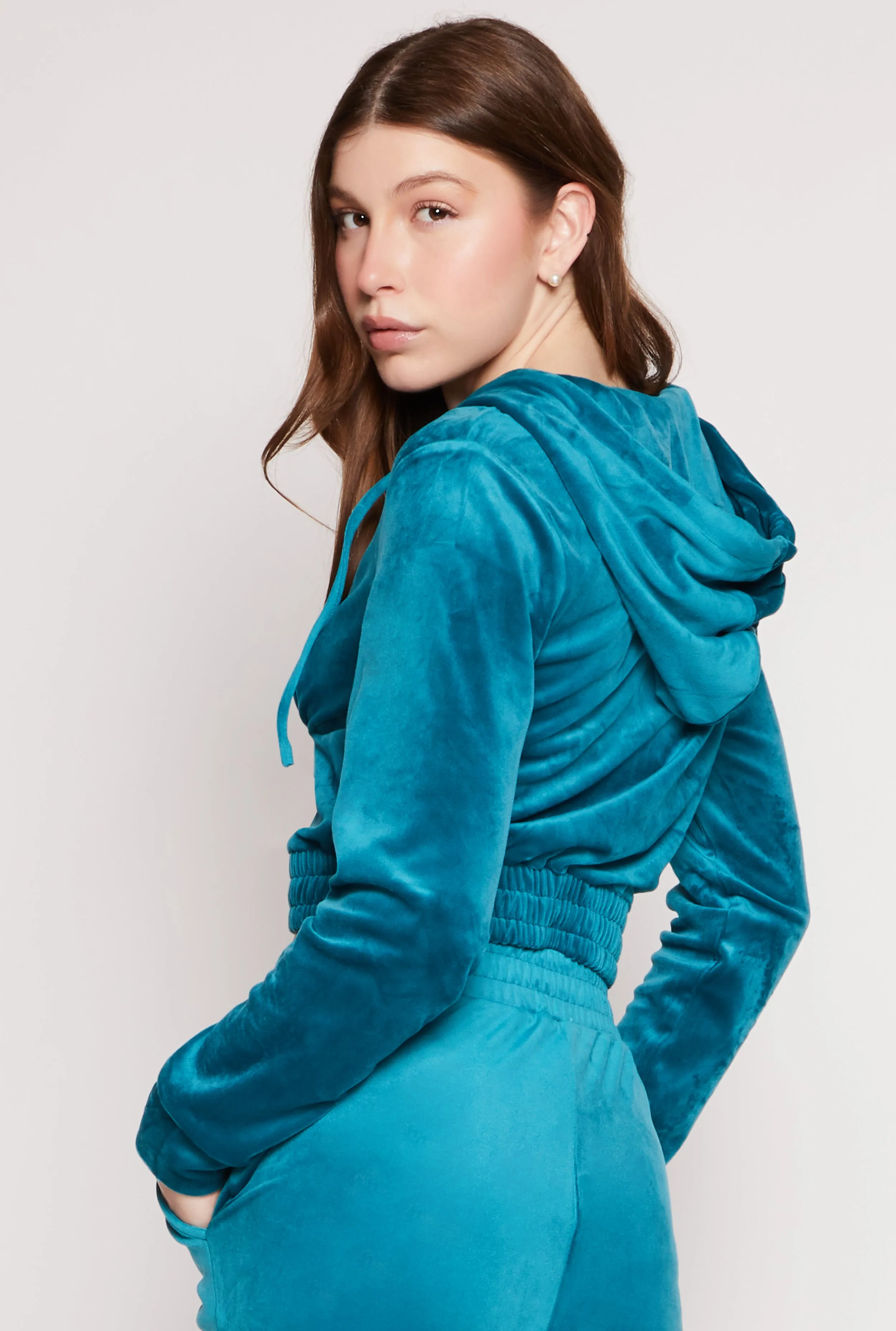 Iris Velour Zip Front Cropped Hoodie sold by Rainbow product image thumbnail 3