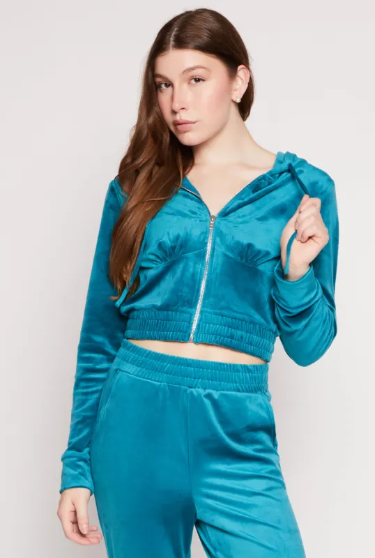 Iris Velour Zip Front Cropped Hoodie sold by Rainbow