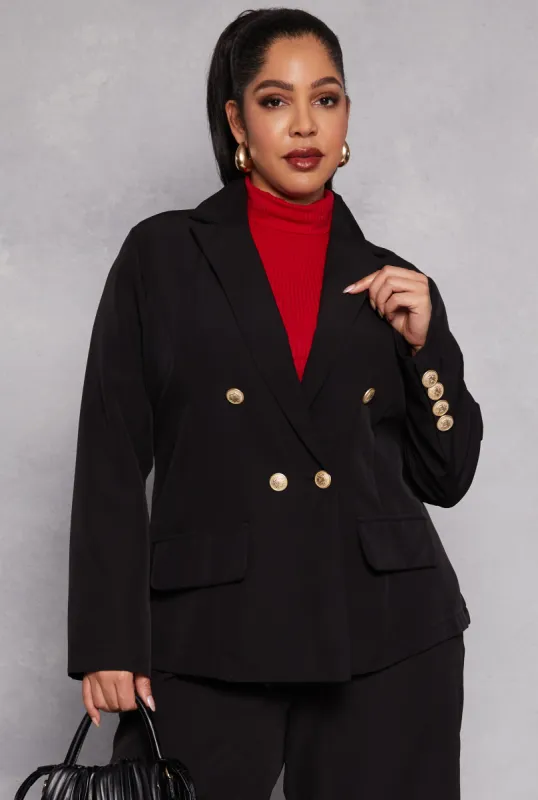 Plus Size Double Breasted Button Front Blazer sold by Rainbow