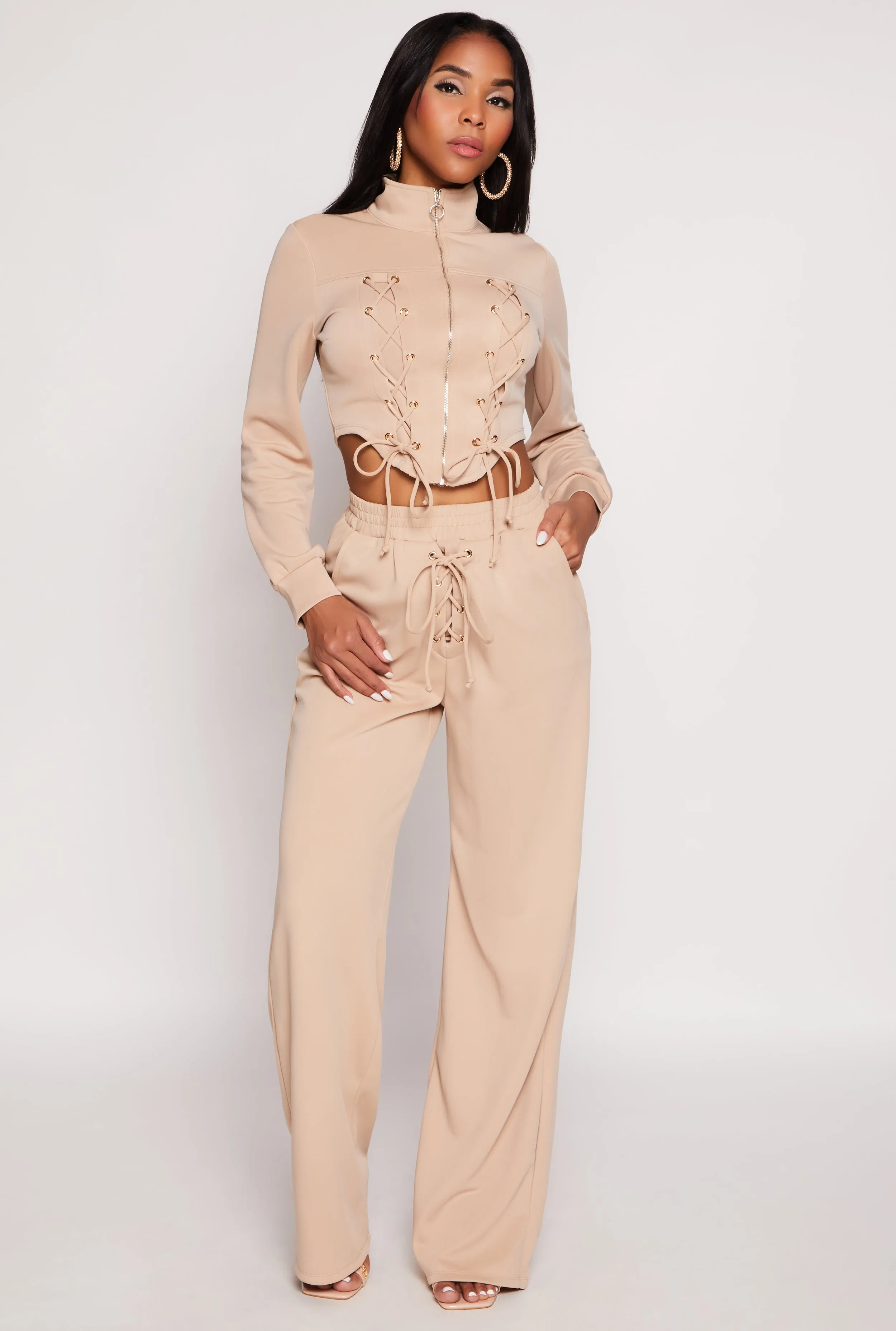 Mock Neck Lace Up Zip Front Top sold by Rainbow product image thumbnail 2