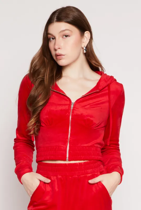 Iris Velour Zip Front Cropped Hoodie sold by Rainbow