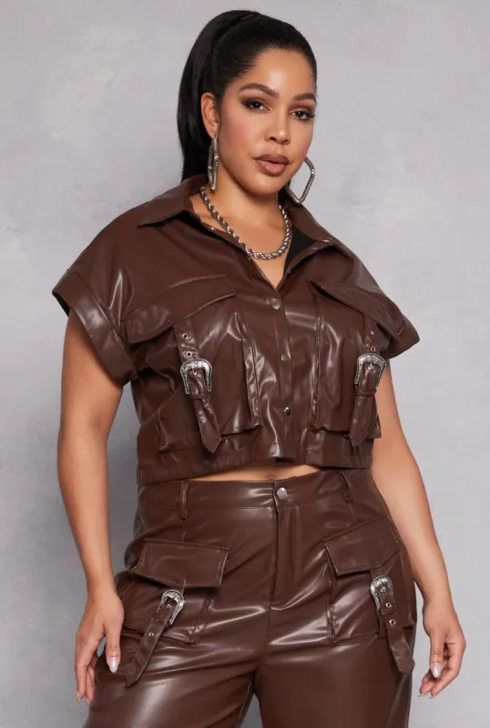 Faux Leather Western Buckle Crop Top sold by Rainbow
