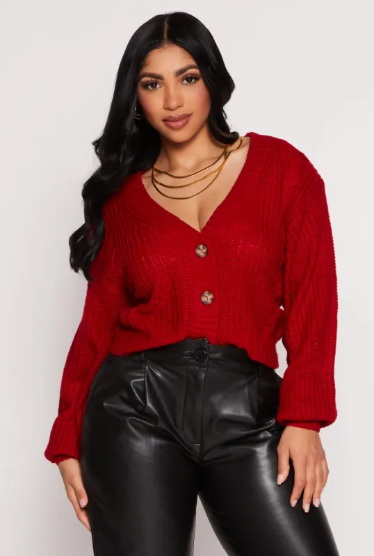 Cable Knit V Neck Cropped Cardigan sold by Rainbow
