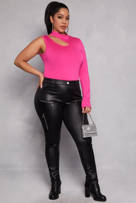 Plus Size Leather Look Zipper Detail Pants sold by Rainbow