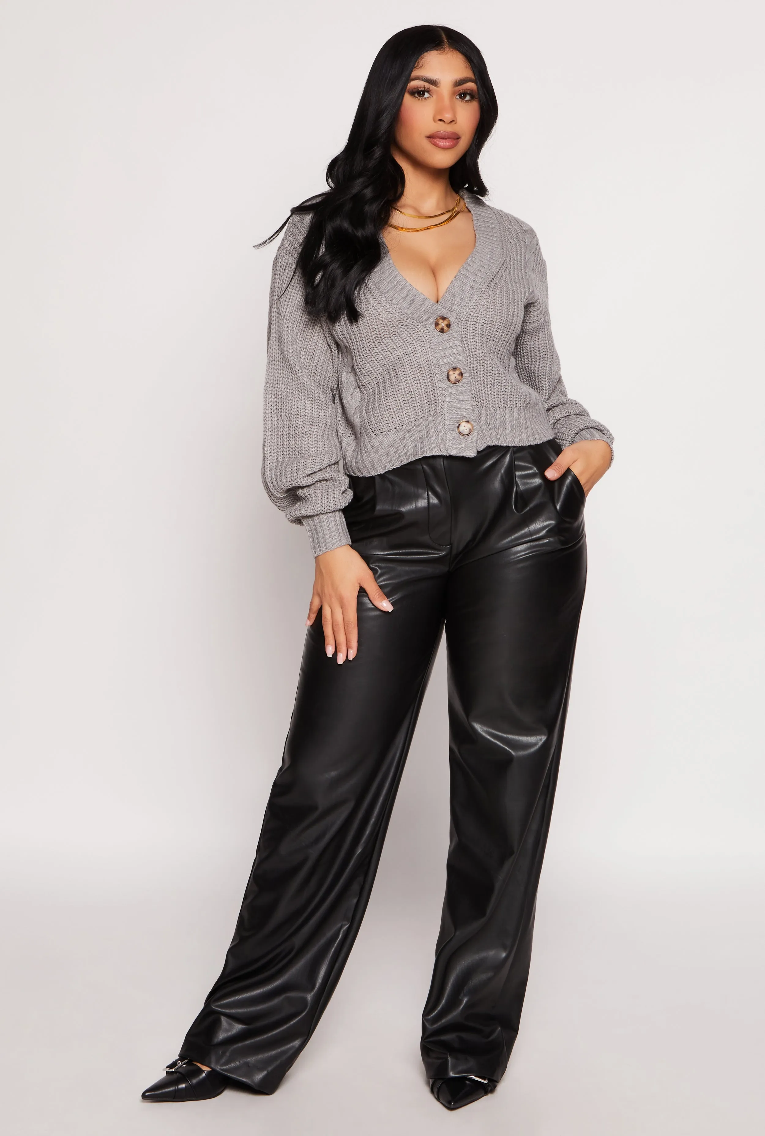 Cable Knit V Neck Cropped Cardigan sold by Rainbow product image thumbnail 2