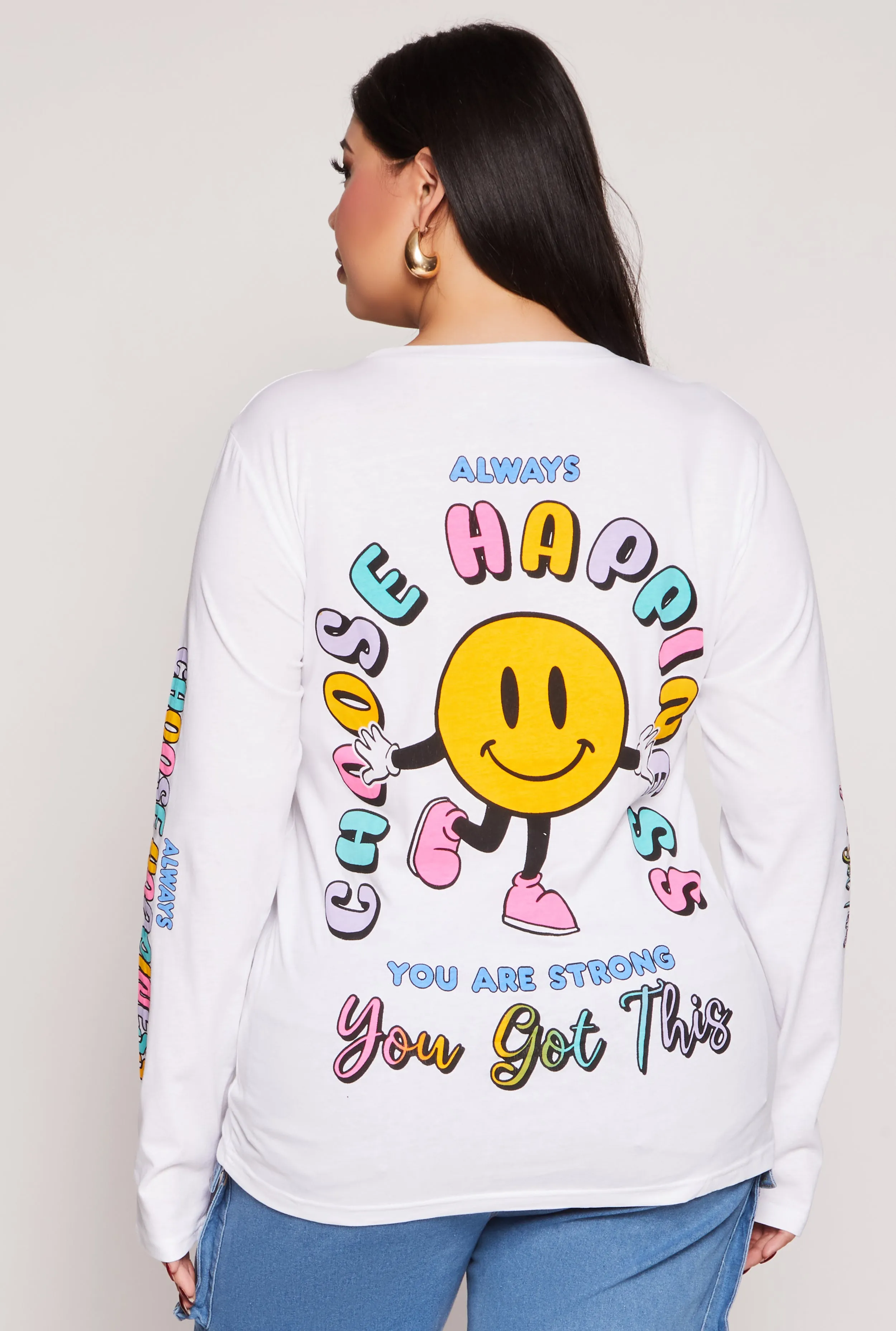 Plus Size Choose Happiness Smiley Face Graphic Tee sold by Rainbow