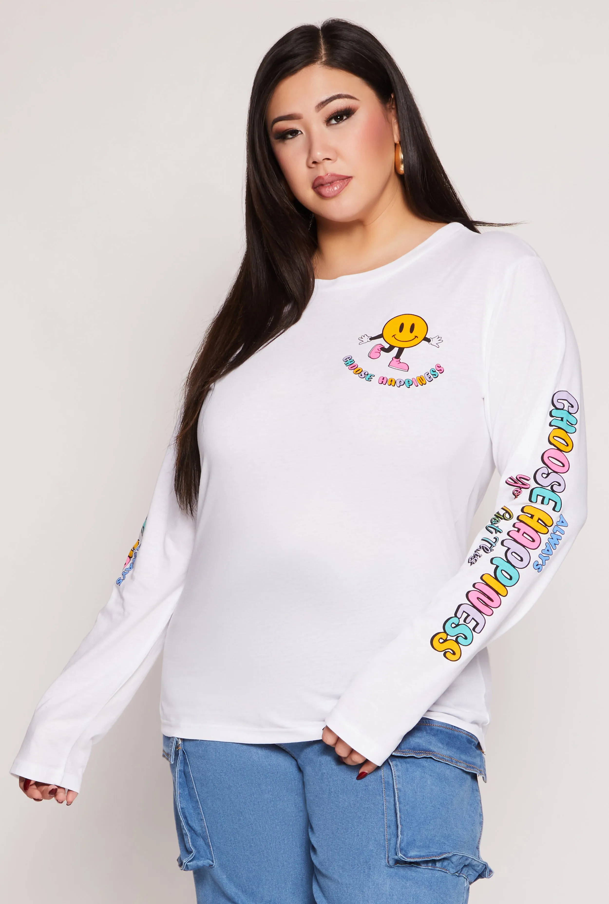 Plus Size Choose Happiness Smiley Face Graphic Tee sold by Rainbow product image thumbnail 3
