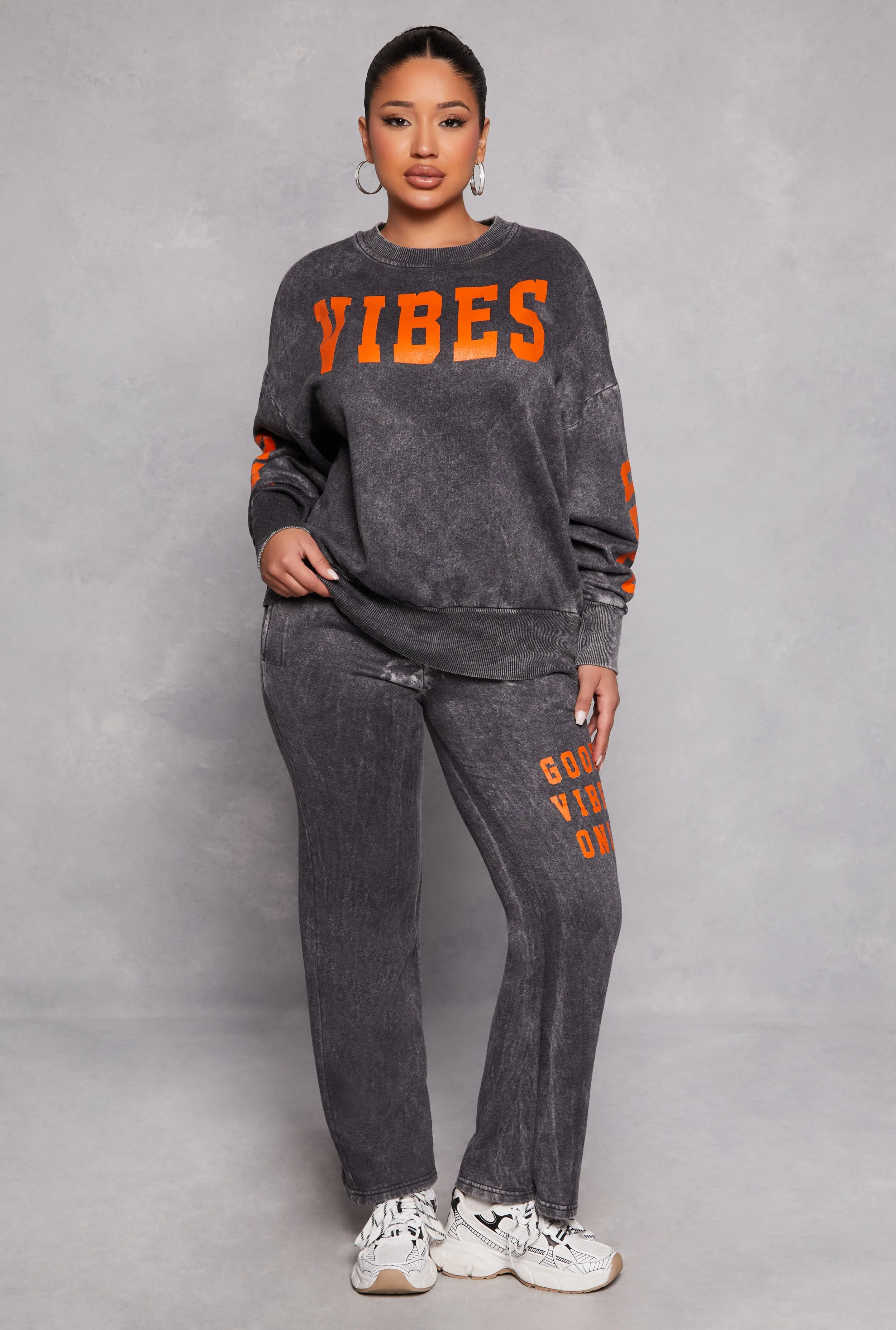 Acid Wash Good Vibes Only Sweatshirt sold by Rainbow product image thumbnail 2