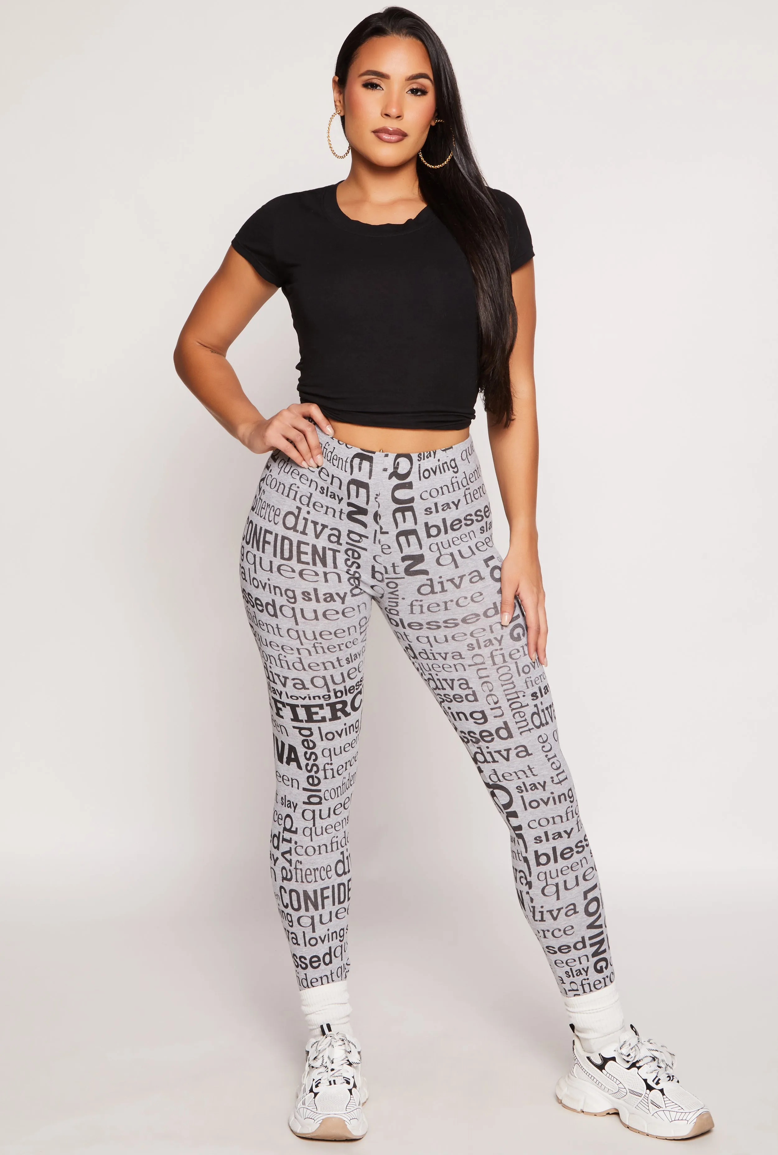 Graphic Text Print Leggings sold by Rainbow