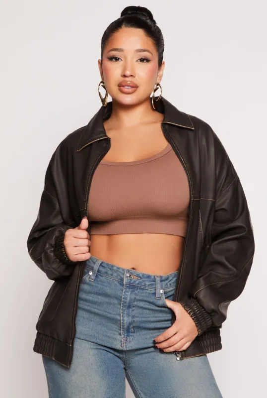 Haute Monde Faux Leather Bomber Jacket sold by Rainbow