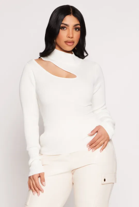 Asymmetrical Cut Out Mock Neck Sweater sold by Rainbow
