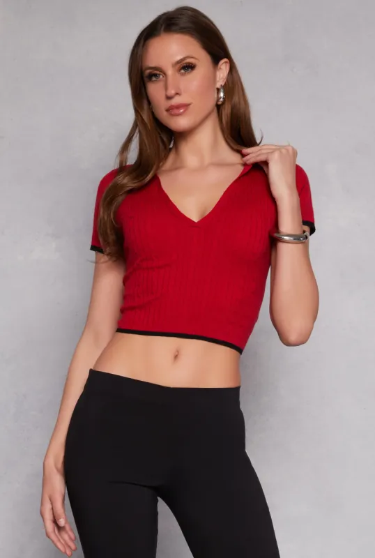 Iris Contrast Trim Polo Crop Top sold by Rainbow