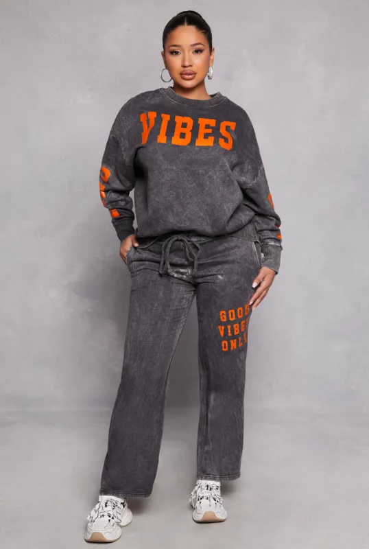 Acid Wash Good Vibes Only Sweatpants sold by Rainbow