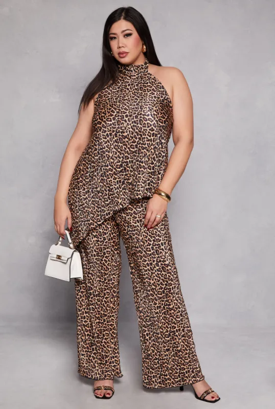 Plus Size Almost Famous Plisse Patterned Palazzo Pants sold by Rainbow
