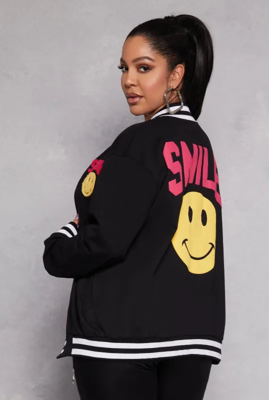 Plus Size Smile Varsity Jacket sold by Rainbow