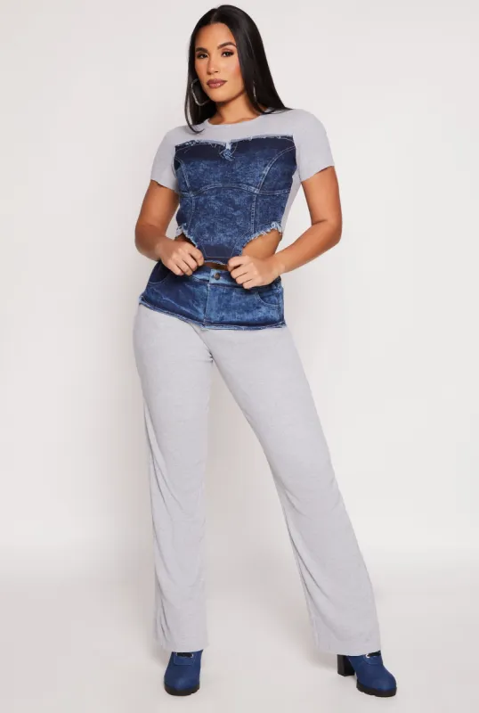 Denim Waist Detail Pants sold by Rainbow