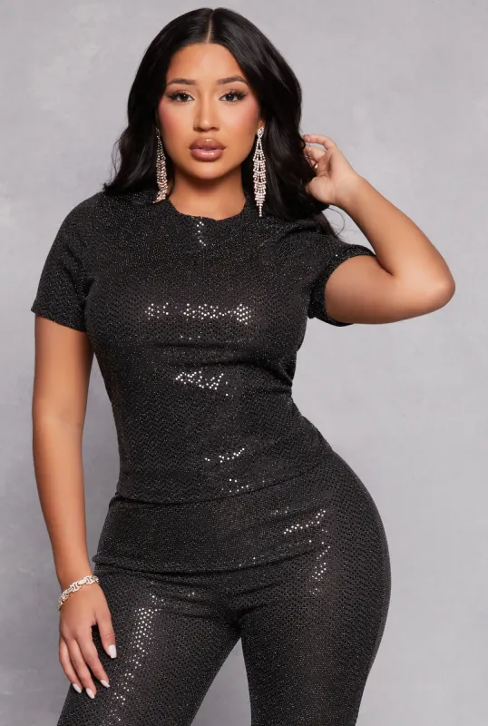 Foiled Lurex Short Sleeve Top sold by Rainbow