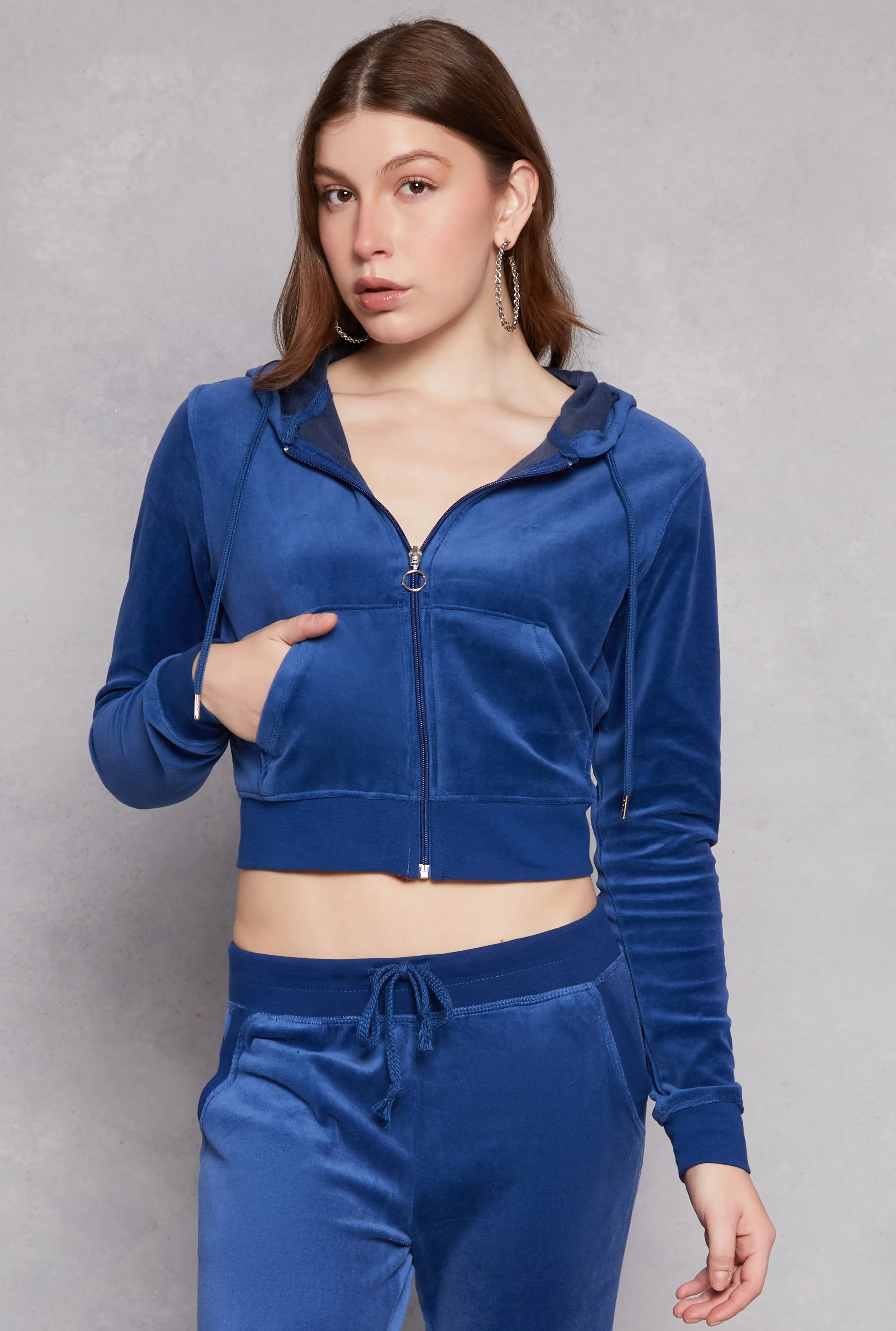 Velour Basic Zip Front Hoodie sold by Rainbow