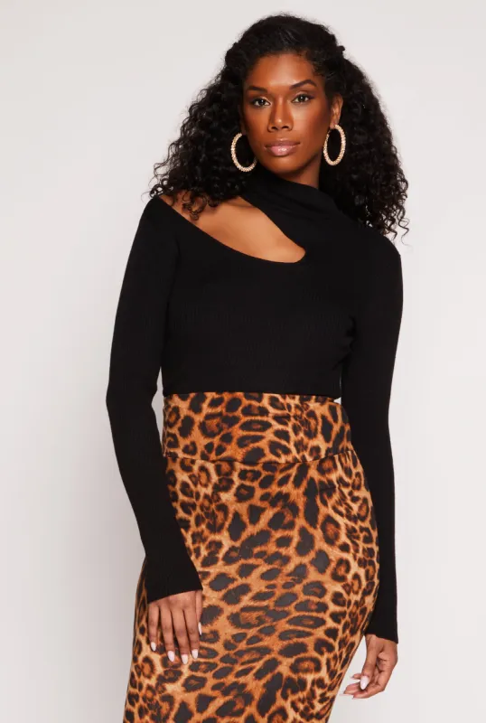 Asymmetrical Cut Out Mock Neck Sweater sold by Rainbow