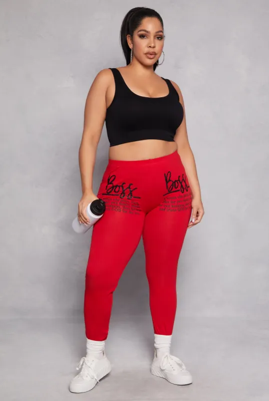 Plus Size Boss Glitter Graphic Leggings sold by Rainbow