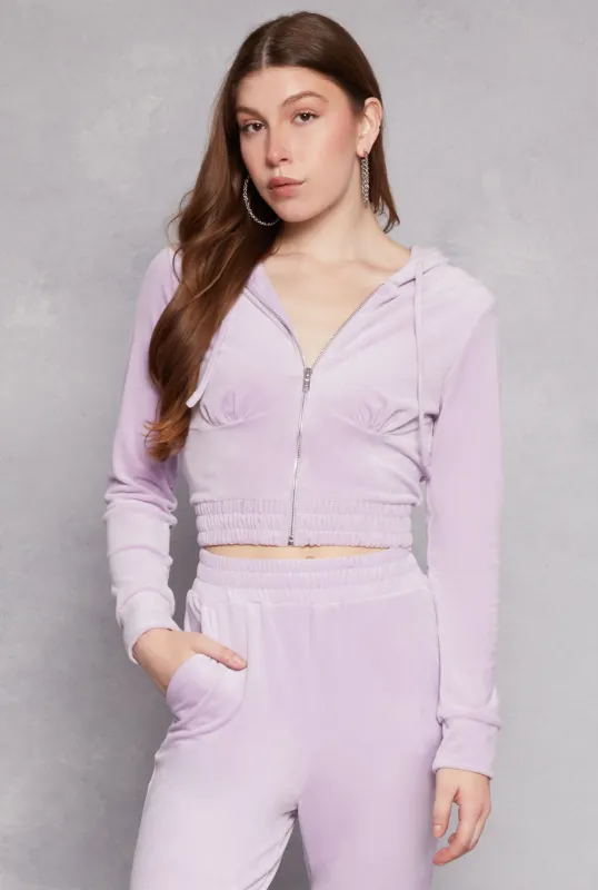 Iris Velour Zip Front Cropped Hoodie sold by Rainbow