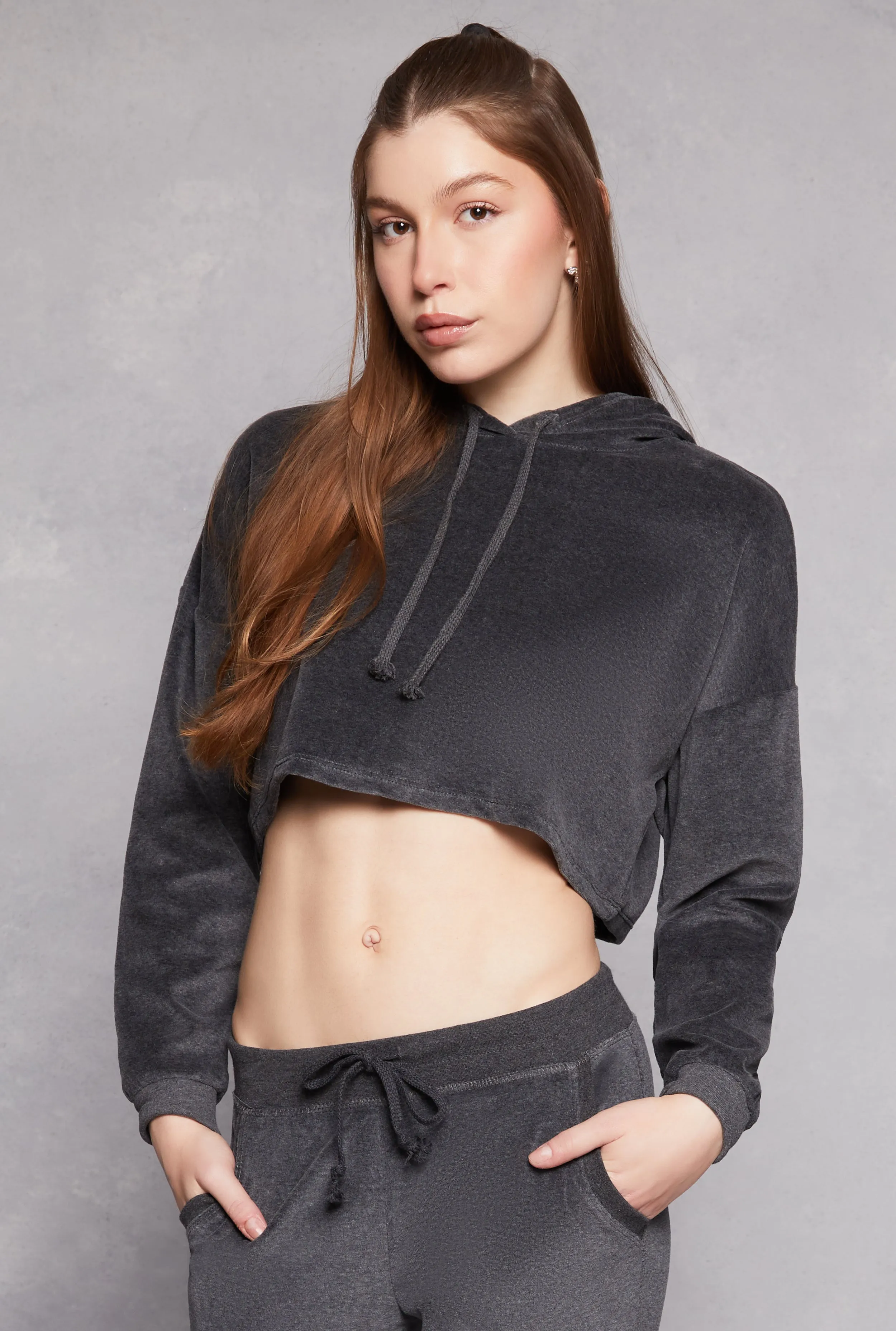 Velour Pullover Cropped Hoodie sold by Rainbow