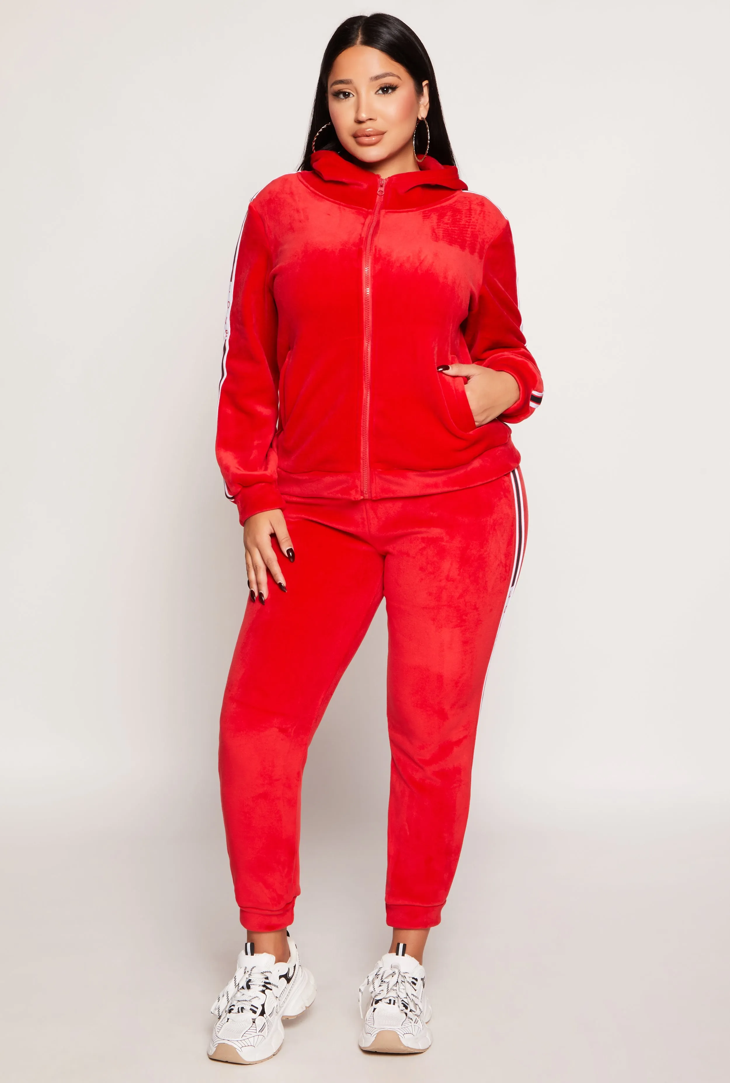 Love Varsity Stripe Zip Up Velour Hoodie sold by Rainbow product image thumbnail 2