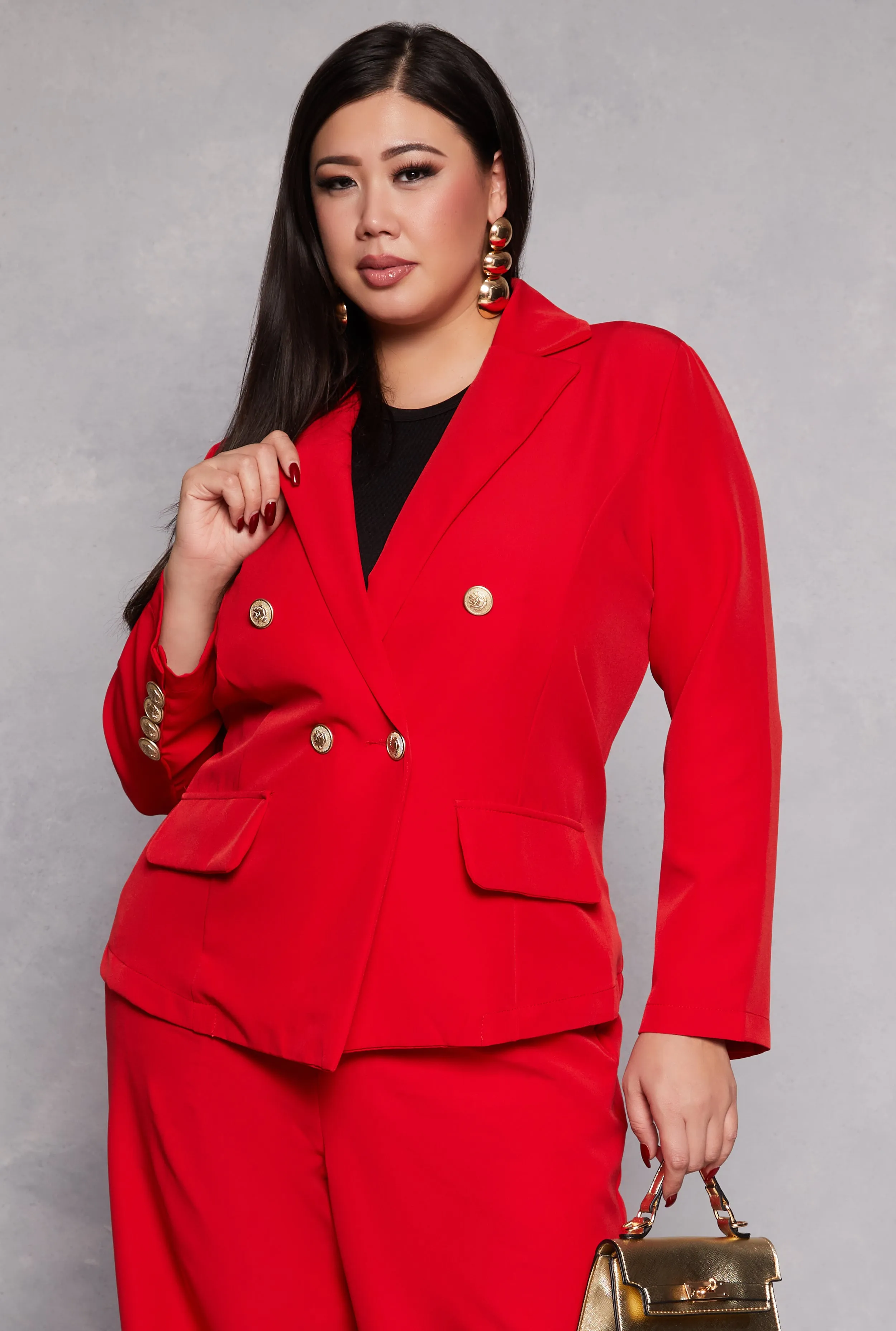 Plus Size Double Breasted Button Front Blazer sold by Rainbow