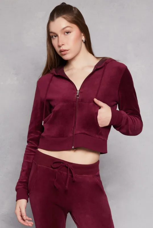 Velour Basic Zip Front Hoodie sold by Rainbow